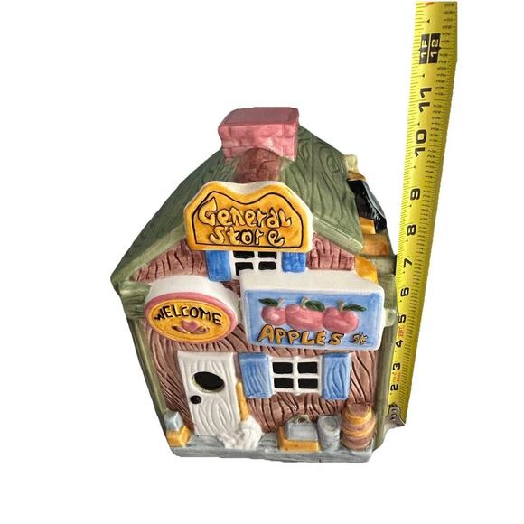 Vintage General Store Cookie Jar By GKAO Ceramic Brown House Welcome Apples Eggs - Picture 13 of 16